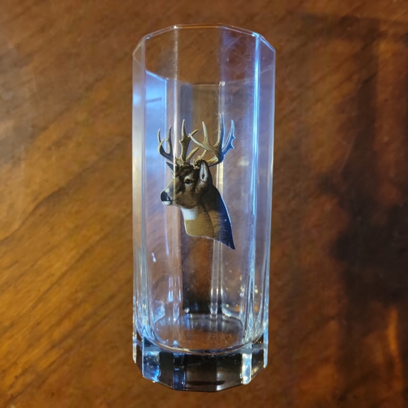 1 Vtg Whitetail Deer Portrait Mixer Panel Clear Beet Water Glass Michael Sieve - Picture 1 of 3